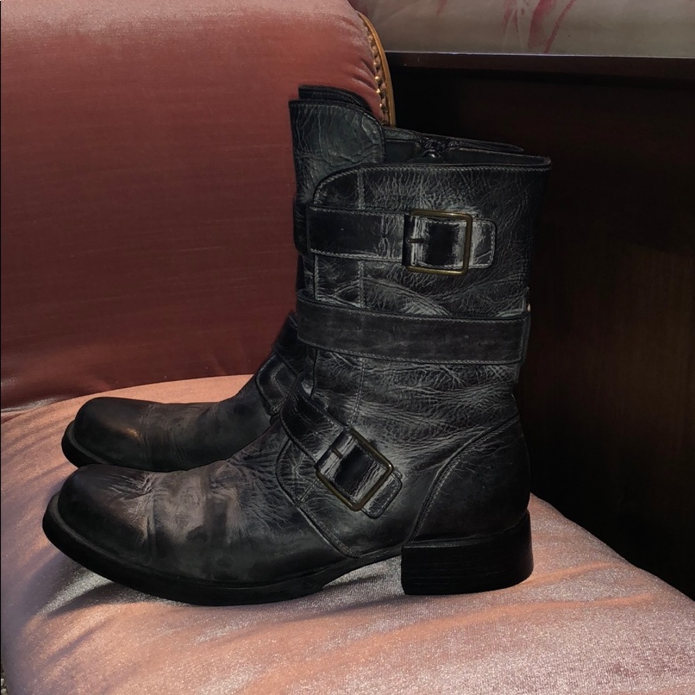 Vic Matie Greyish Black Leather Moto Boots, 36 1/2